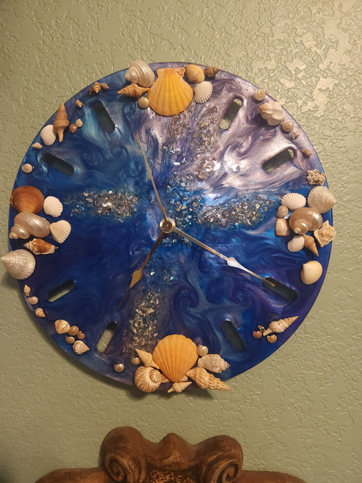 A Beach Theme 13" Wall Clock in Blue and Silver resin| Elegant Home Decor | Resins copper clock | Wall decoration clock