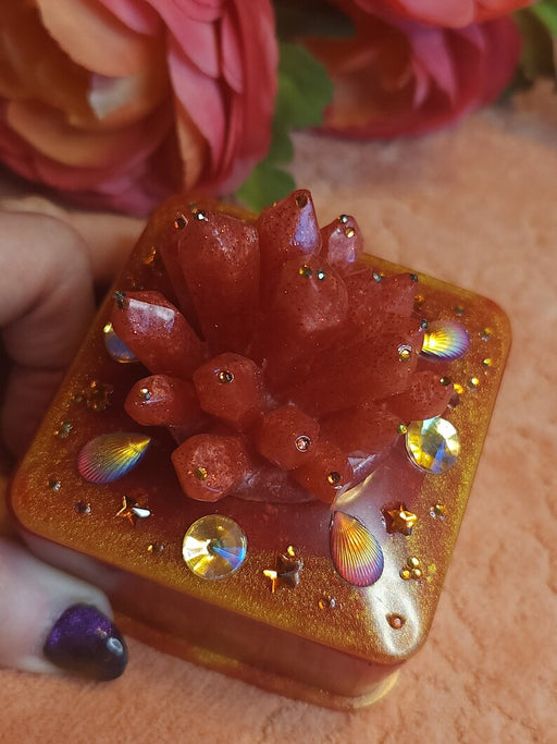 A Custom Jewelry Box with a Crystal Cluster on top - MyTreasureShopBySue