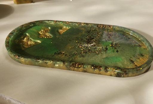 The Olive Green & Gold Butterfly Tray - MyTreasureShopBySue