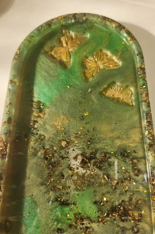 The Olive Green & Gold Butterfly Tray - MyTreasureShopBySue