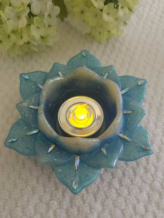 Blue Lotus Votive Candle Holder- Tranquil Home Decor- Glowing Ambiance, Cozy Candle Holder - MyTreasureShopBySue