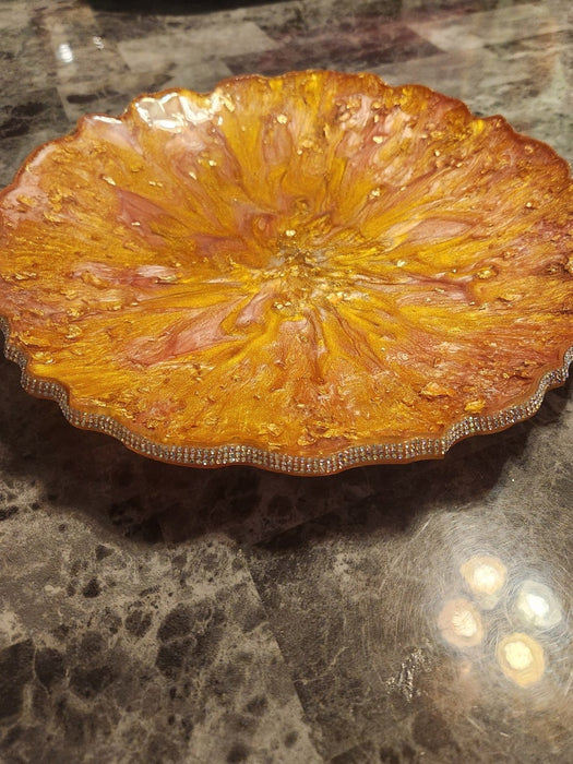 Apricot Freeform Resin Bowl with Crystal edges