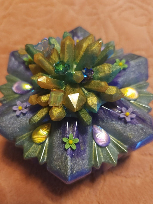 A Purple & Olive Green Crystal Covered Treasure Box