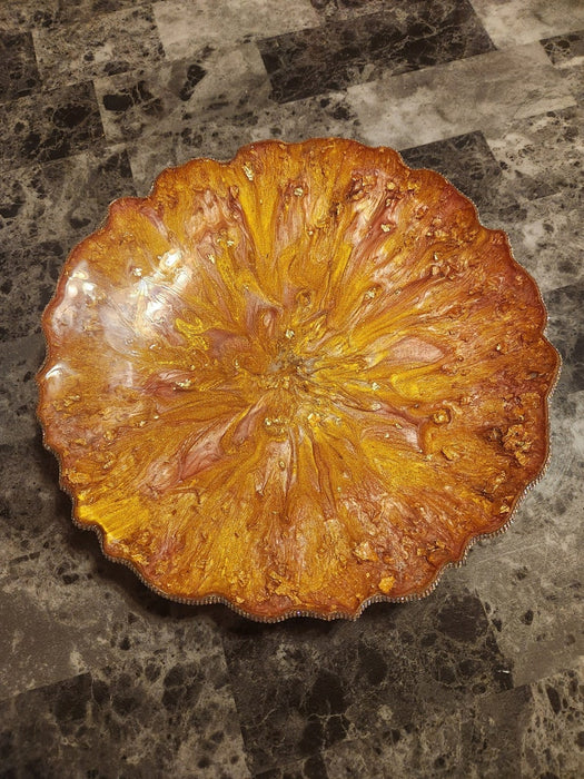 Apricot Freeform Resin Bowl with Crystal edges