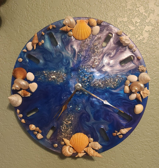 A Beach Theme 13" Wall Clock in Blue and Silver resin| Elegant Home Decor | Resins copper clock | Wall decoration clock